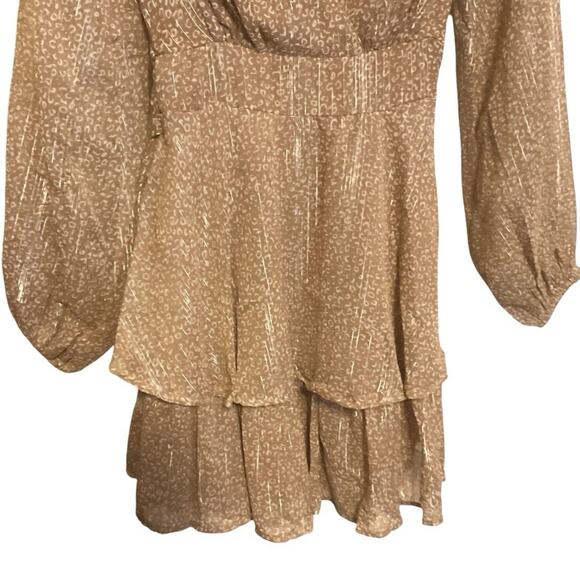 Michael Kors Metallic Gold Shimmer XXS Long Sleeve Mini Dress Party Ruffle Hem - Picture 7 of 16